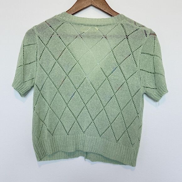 Hers Denim Sweater Womens Small Short Sleeve Knit Cropped Floral Cardigan Top - Picture 4 of 6